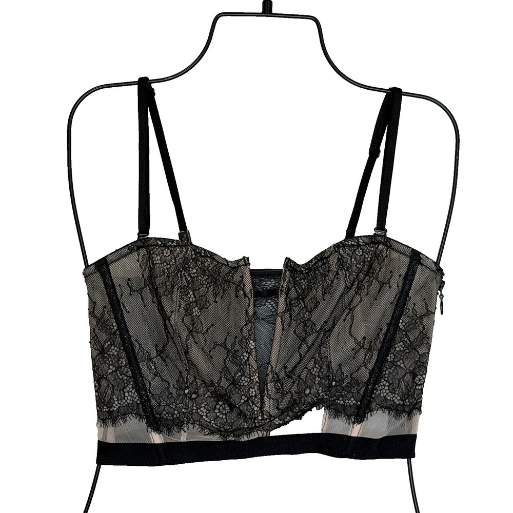 Victoria's Secret Very Sexy Unlined Strapless Zip Corset Bra Sz Medium Black NEW